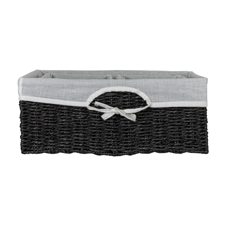 Black Wicker Rectangular Storage Basket Set with Liners
