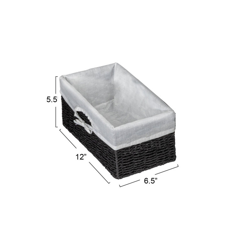 Black Wicker Rectangular Storage Basket Set with Liners