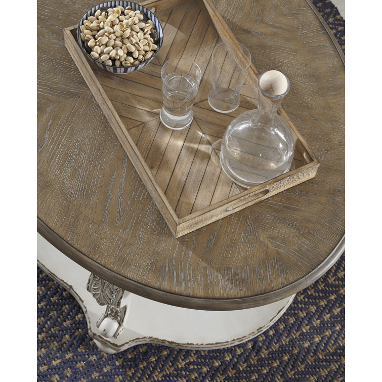 Antiqued Two-Tone Oval Wood Coffee Table with Cabriole Legs