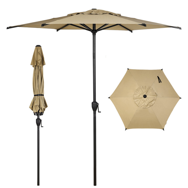 Lyon 7.5ft Brown Polyester Market Umbrella with Charcoal Steel Frame
