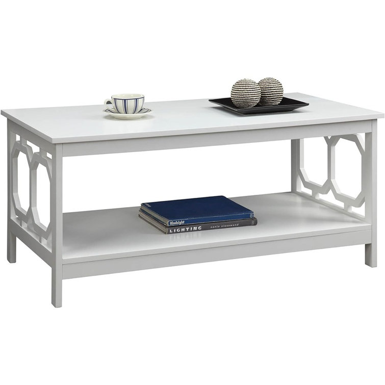 Omega 40'' Glossy White Rectangular Coffee Table with Shelf