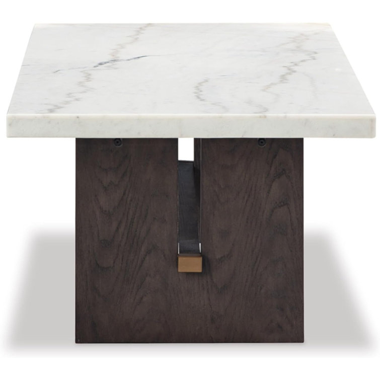 Burkhaus Dark Waxy Brown Oak and Marble Rectangular Coffee Table