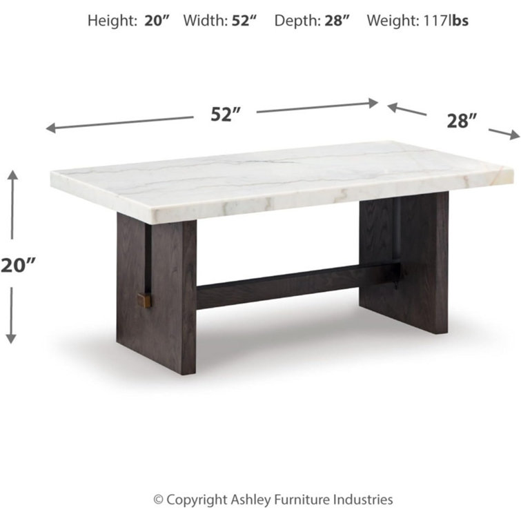 Burkhaus Dark Waxy Brown Oak and Marble Rectangular Coffee Table