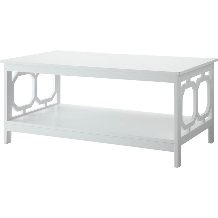 Omega 40'' Glossy White Rectangular Coffee Table with Shelf