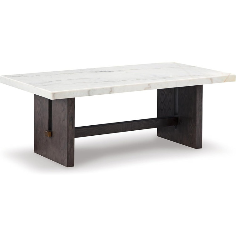 Burkhaus Dark Waxy Brown Oak and Marble Rectangular Coffee Table