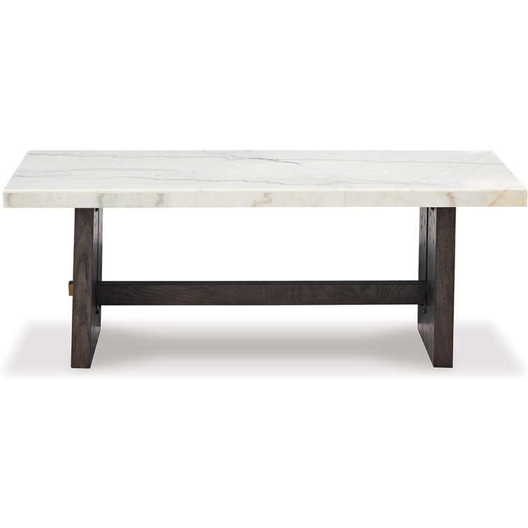 Burkhaus Dark Waxy Brown Oak and Marble Rectangular Coffee Table