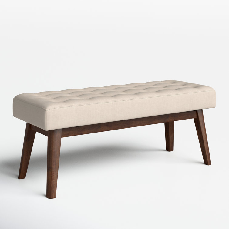 Elia 43'' Light Beige Button-Tufted Bench in Walnut Wood