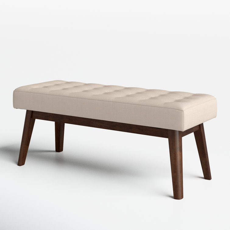 Elia 43'' Light Beige Button-Tufted Bench in Walnut Wood