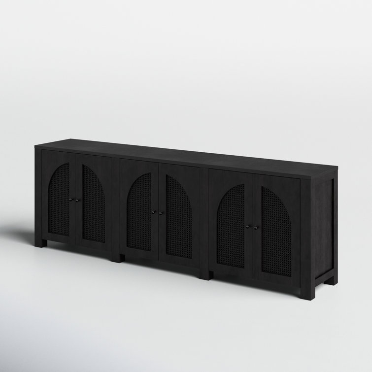 Silfa 98'' Black Mango Wood Sideboard with Arch Doors