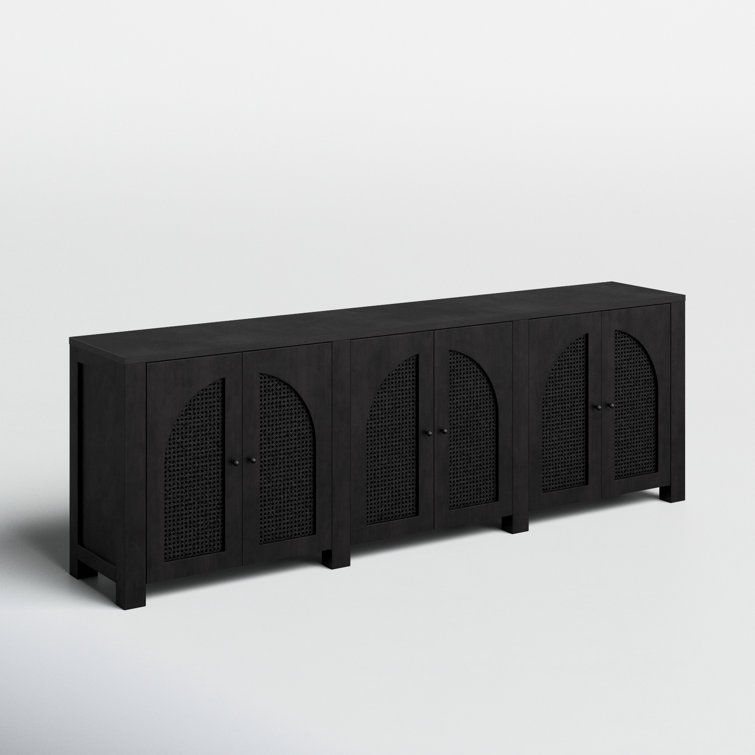 Silfa 98'' Black Mango Wood Sideboard with Arch Doors