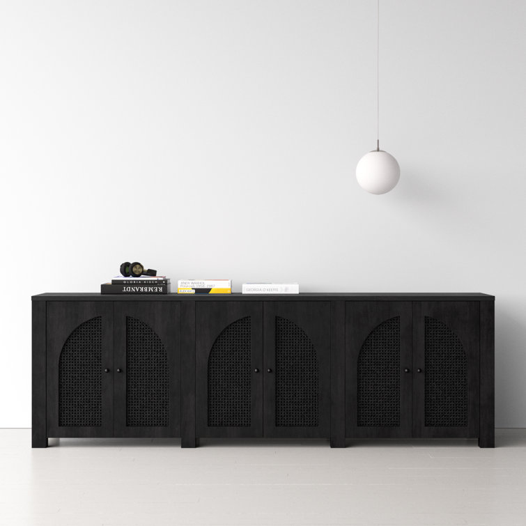 Silfa 98'' Black Mango Wood Sideboard with Arch Doors