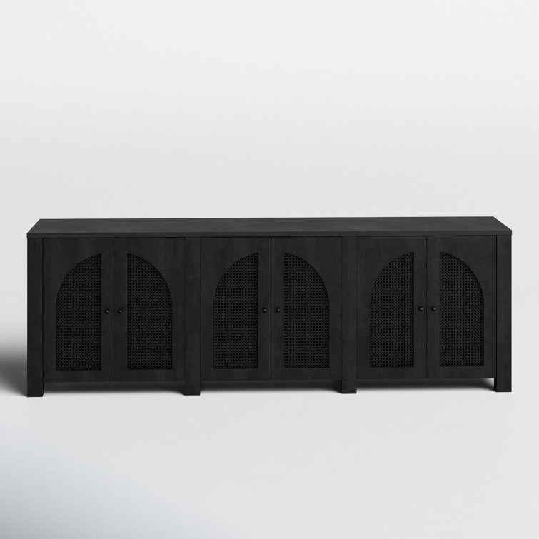 Silfa 98'' Black Mango Wood Sideboard with Arch Doors