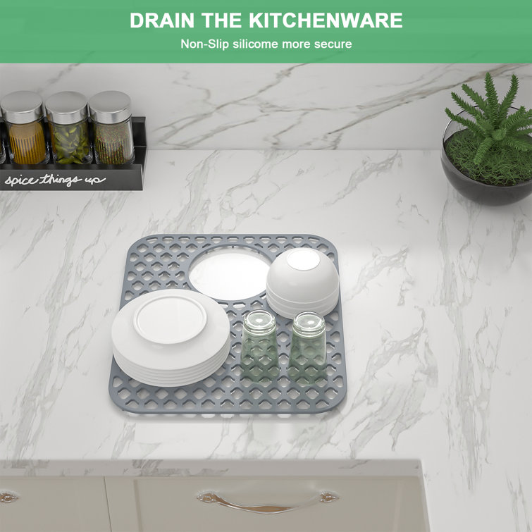 Gray Silicone Non-Slip Sink Grid Mat, 14" x 11"