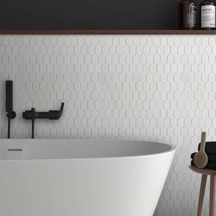 White Hexagonal Matte Glass Mosaic Tile Sheets