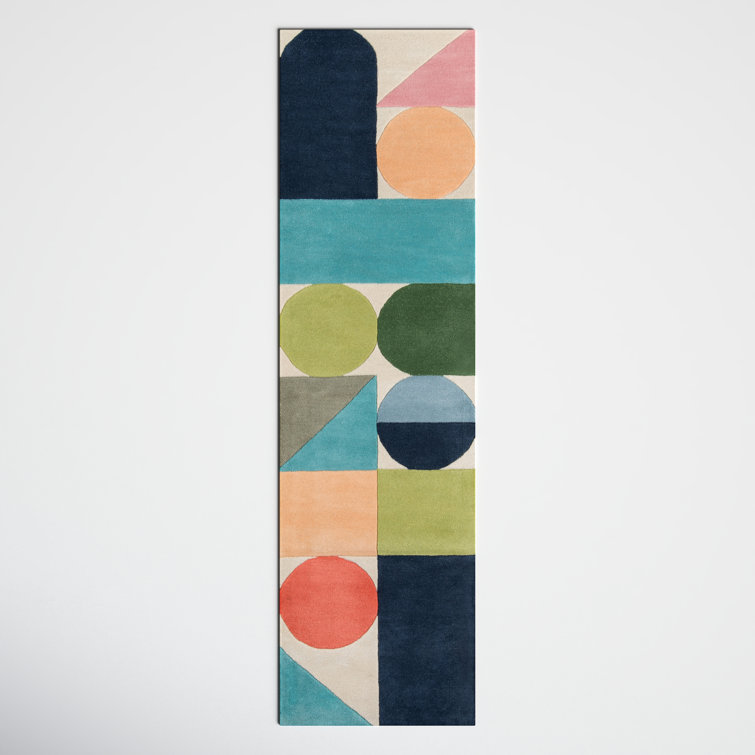 Glory Geometric Blue Green Light Orange Wool Runner Rug