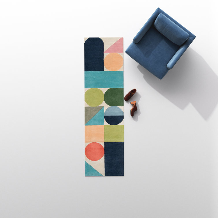 Glory Geometric Blue Green Light Orange Wool Runner Rug