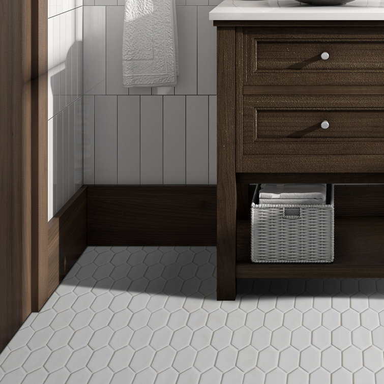 White Hexagonal Matte Glass Mosaic Tile Sheets