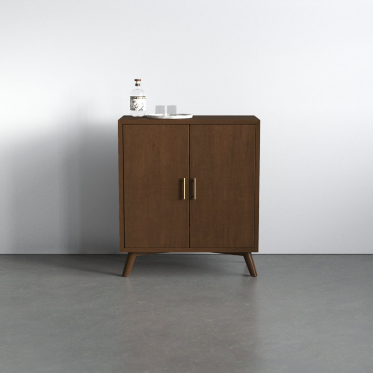 Walnut Mid-Century Modern Solid Wood Bar Cabinet