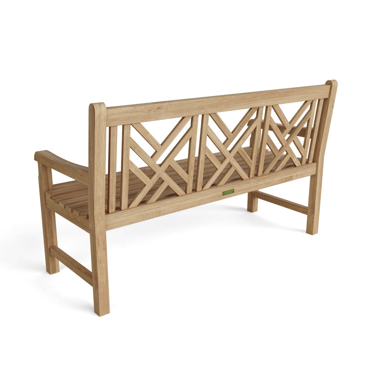 Vilano 3-Seater Smooth Teak Outdoor Bench with Crisscross Back