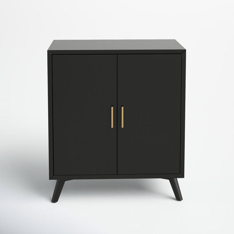 Black Solid and Manufactured Wood Mid-Century Modern Bar Cabinet
