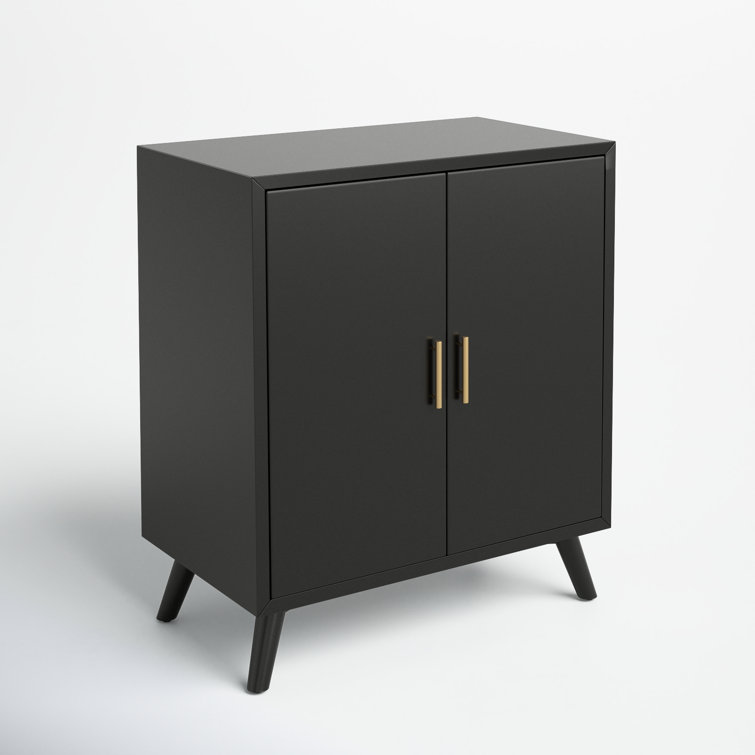 Black Solid and Manufactured Wood Mid-Century Modern Bar Cabinet
