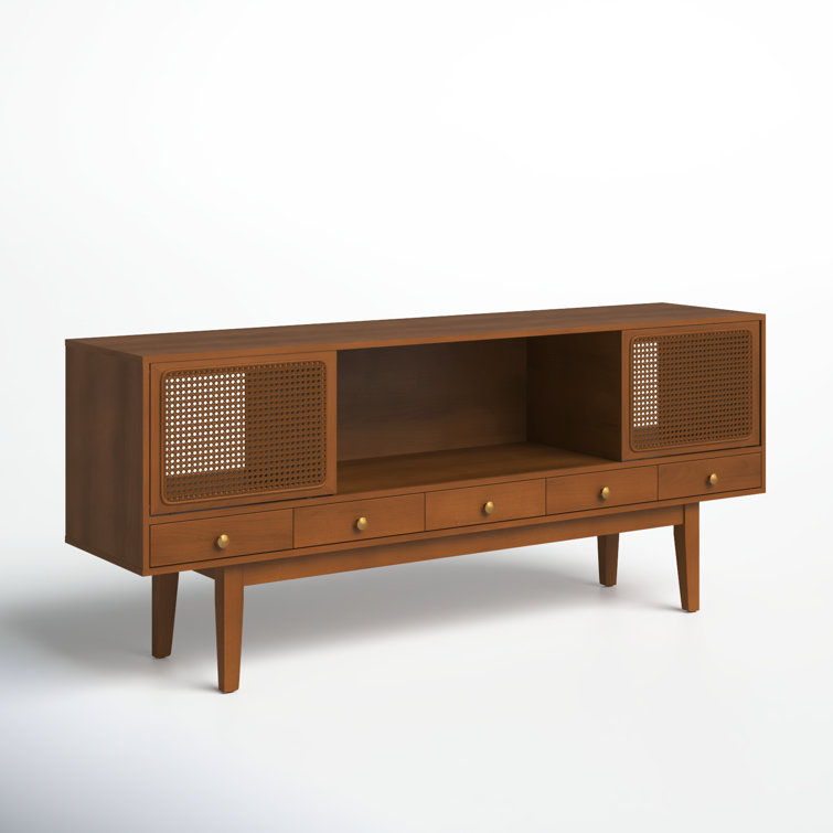 Simms 76.5" Dark Tobacco Midcentury Modern Media Console with Cane Doors
