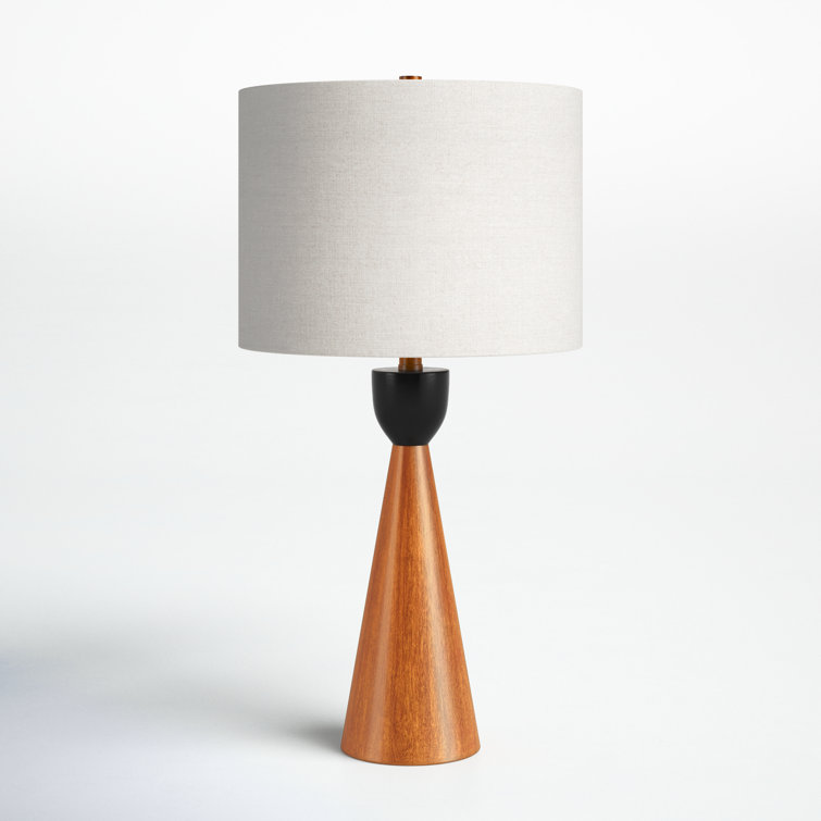 Mid-Century Modern Black and Beige Wood Table Lamp
