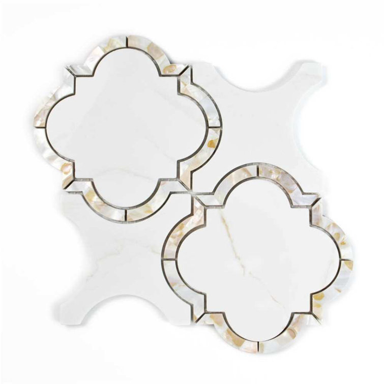 Calacatta Pearl 12" x 12" Glass Mosaic Wall Tile with Mother of Pearl Border