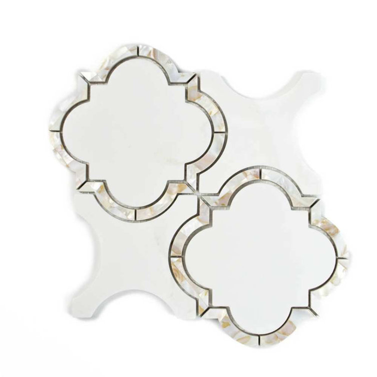 Calacatta Pearl 12" x 12" Glass Mosaic Wall Tile with Mother of Pearl Border
