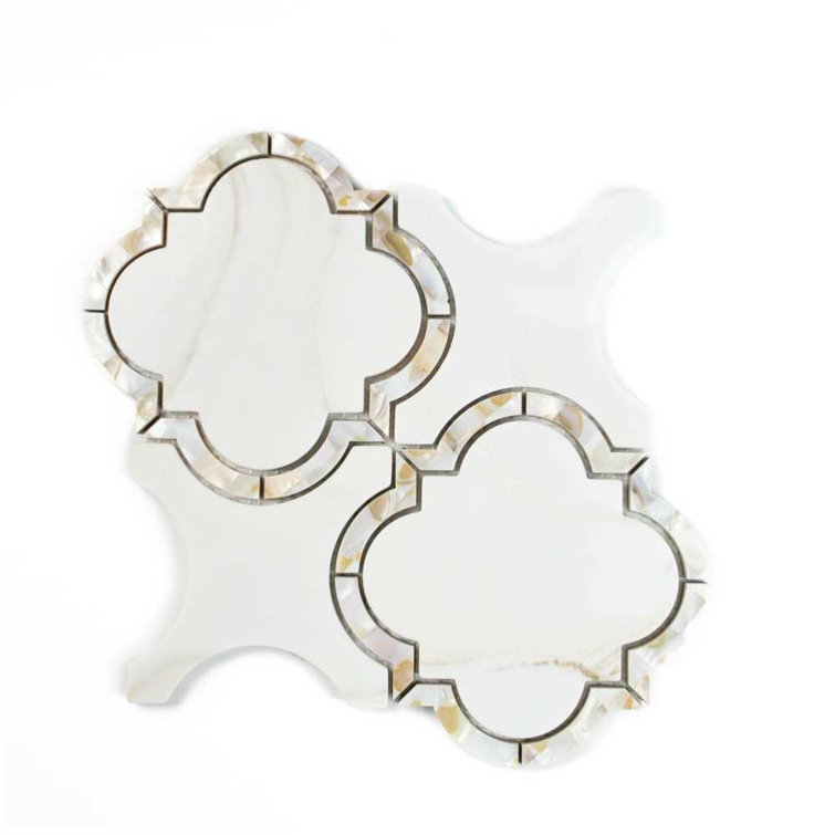 Calacatta Pearl 12" x 12" Glass Mosaic Wall Tile with Mother of Pearl Border