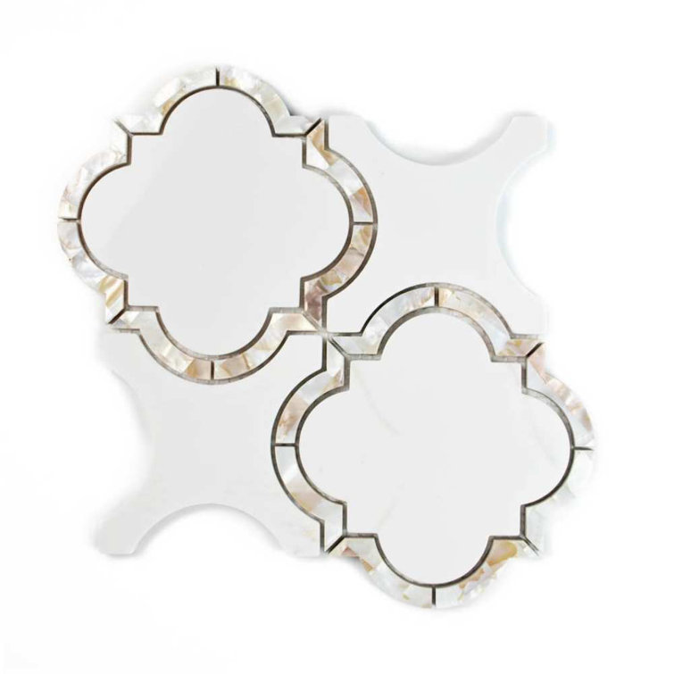 Calacatta Pearl 12" x 12" Glass Mosaic Wall Tile with Mother of Pearl Border