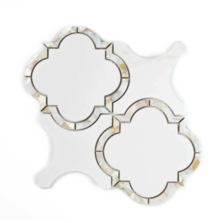 Calacatta Pearl 12" x 12" Glass Mosaic Wall Tile with Mother of Pearl Border