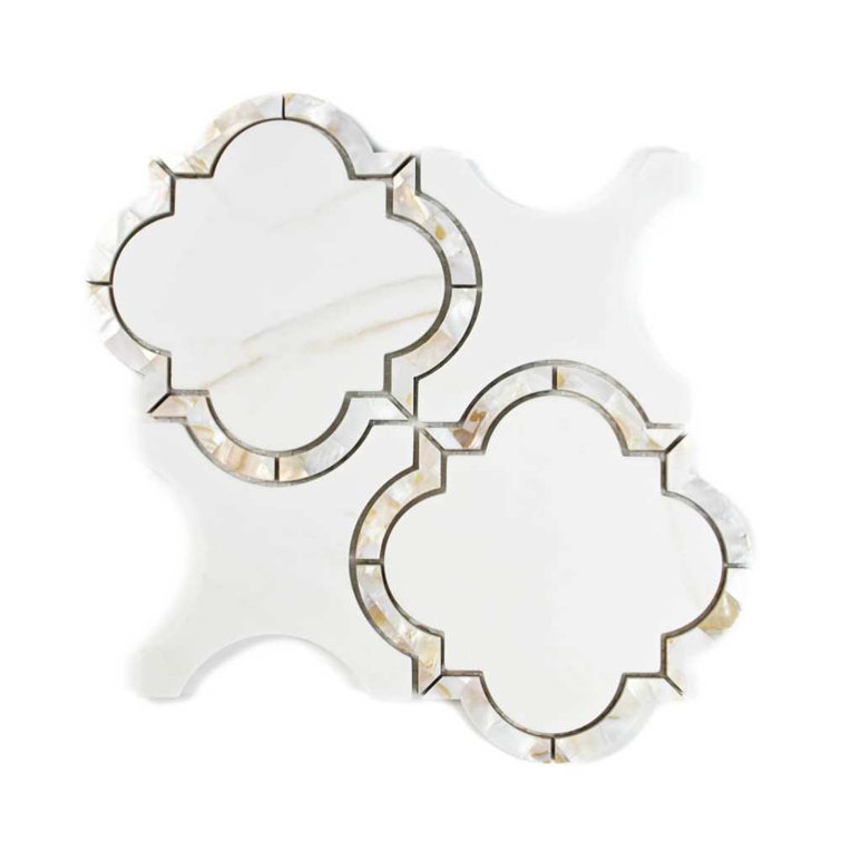 Calacatta Pearl 12" x 12" Glass Mosaic Wall Tile with Mother of Pearl Border