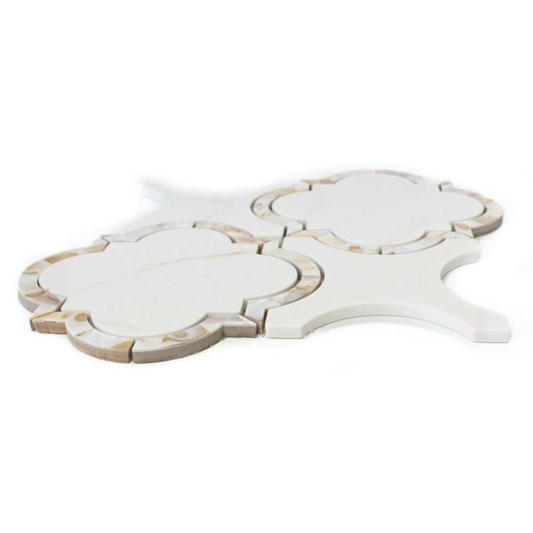 Calacatta Pearl 12" x 12" Glass Mosaic Wall Tile with Mother of Pearl Border