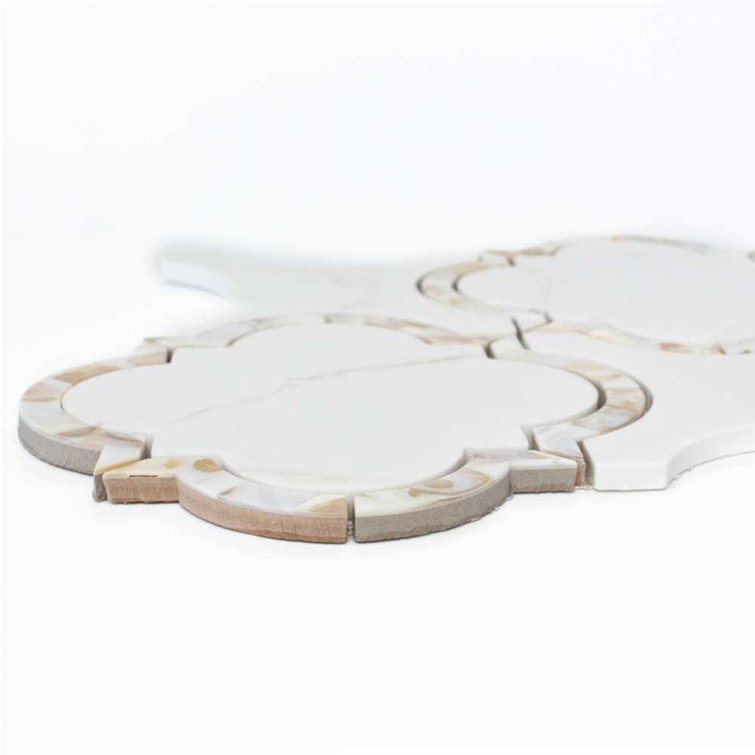 Calacatta Pearl 12" x 12" Glass Mosaic Wall Tile with Mother of Pearl Border