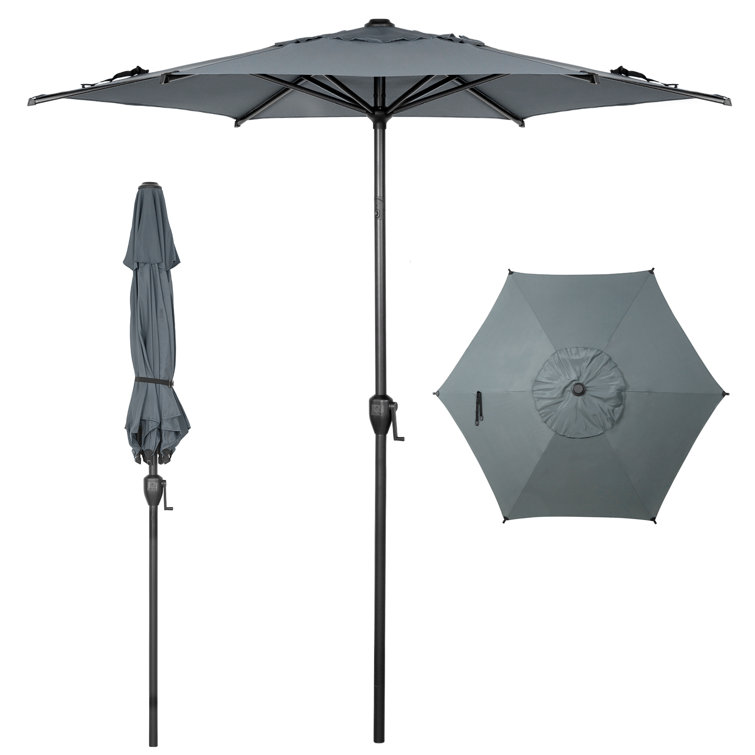 Lyon 7.5FT Hexagonal Grey Polyester Patio Umbrella with Steel Pole