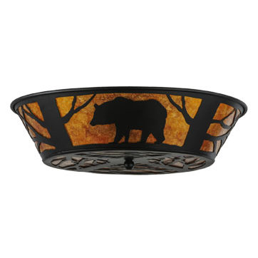 Black Bear Woods 22" Black Steel Flush Mount with Amber Mica Panels