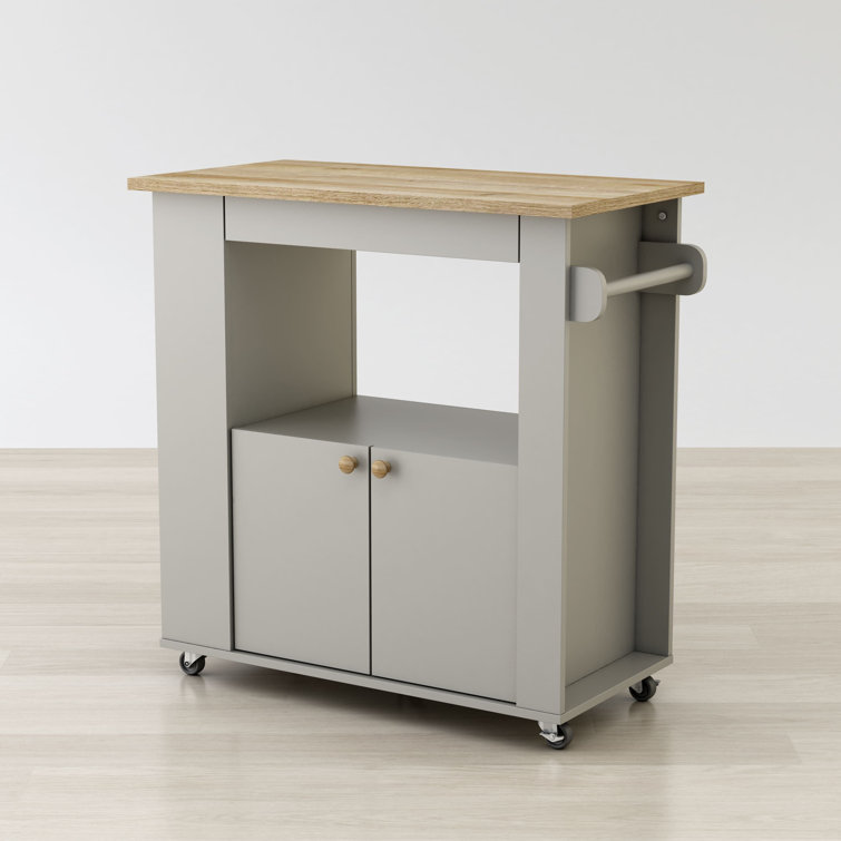 Astor 35" Gray and Oak Wood Kitchen Cart with Storage