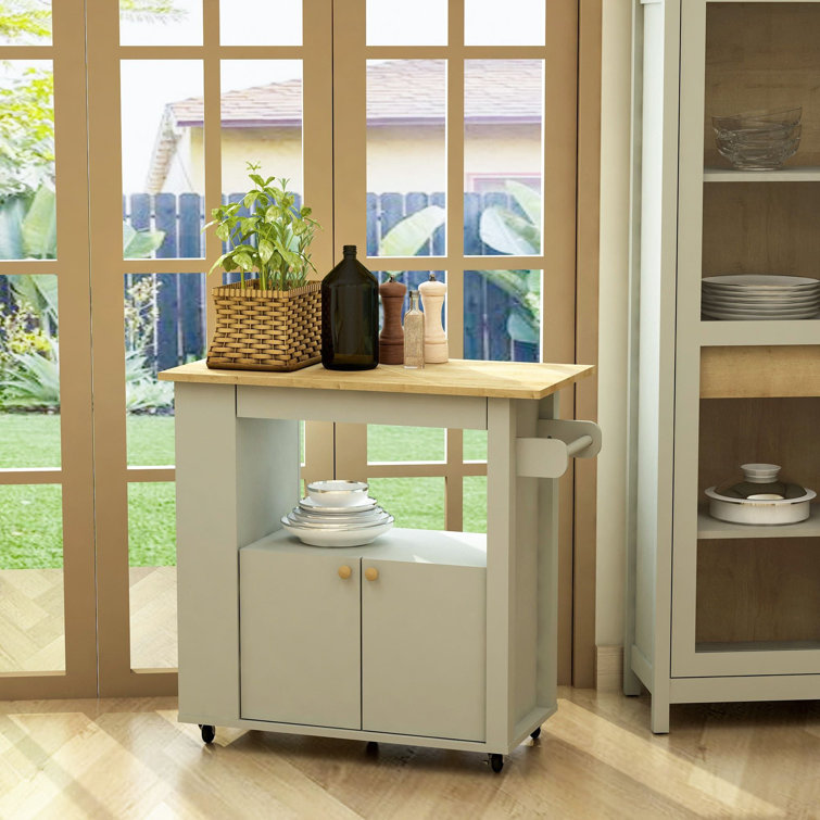 Astor 35" Gray and Oak Wood Kitchen Cart with Storage