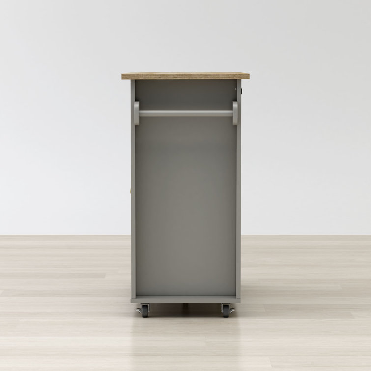 Astor 35" Gray and Oak Wood Kitchen Cart with Storage