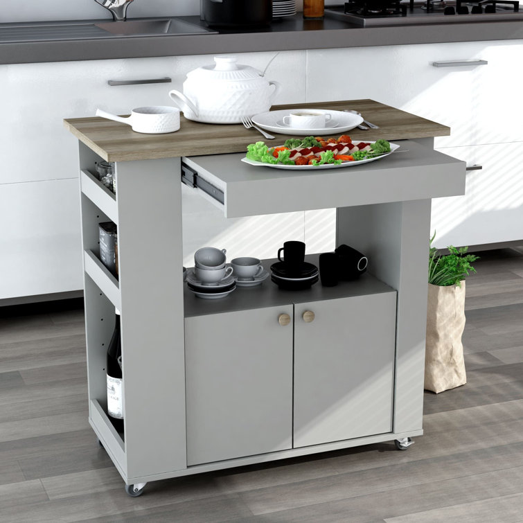 Astor 35" Gray and Oak Wood Kitchen Cart with Storage