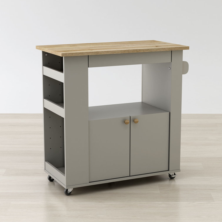 Astor 35" Gray and Oak Wood Kitchen Cart with Storage