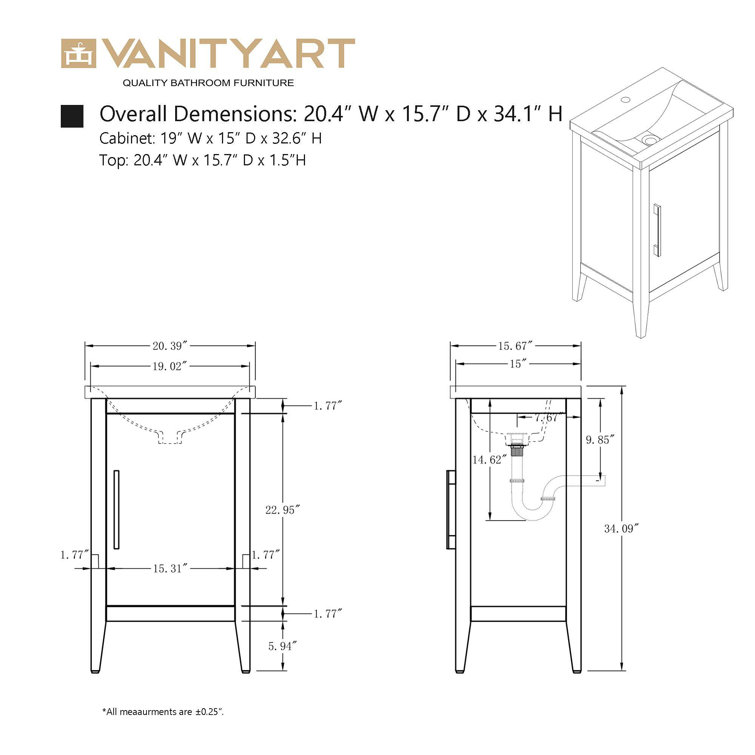 White and Golden Brushed Single Bathroom Vanity with Ceramic Top