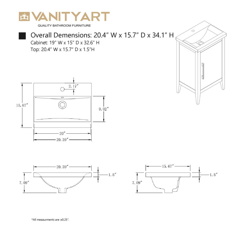 White and Golden Brushed Single Bathroom Vanity with Ceramic Top