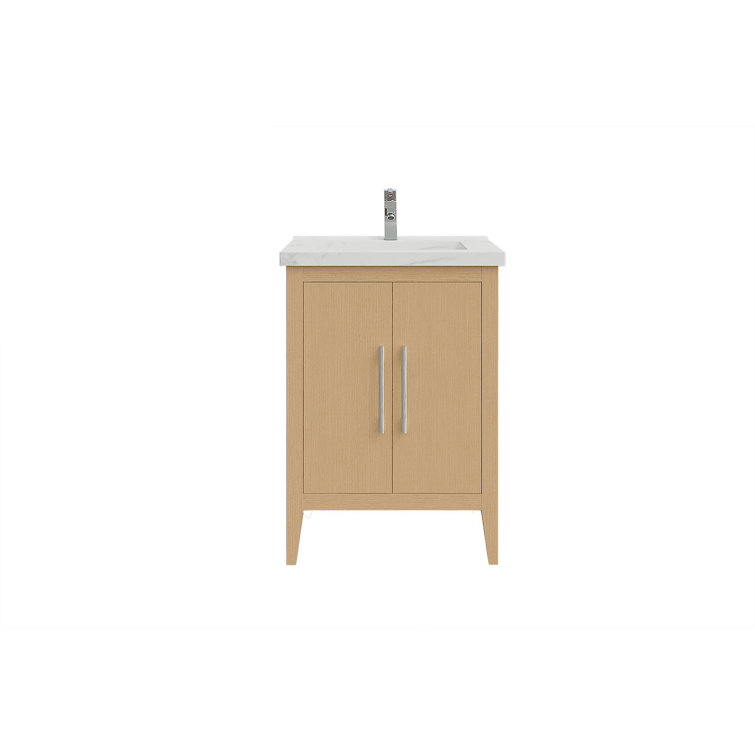 Natural Oak Single Sink Bathroom Vanity with Ceramic Top