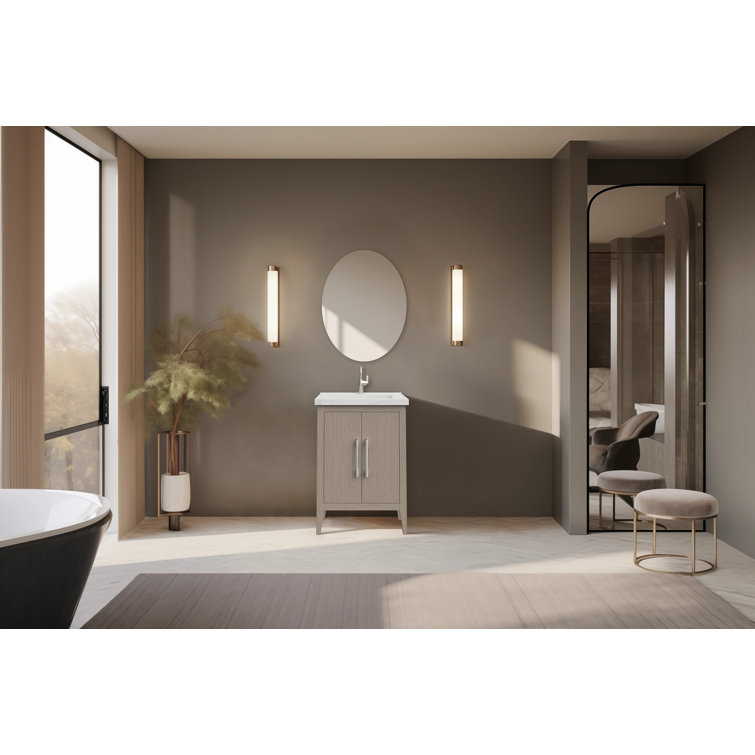 Driftwood Gray Poplar Wood Single Bathroom Vanity with White Ceramic Top
