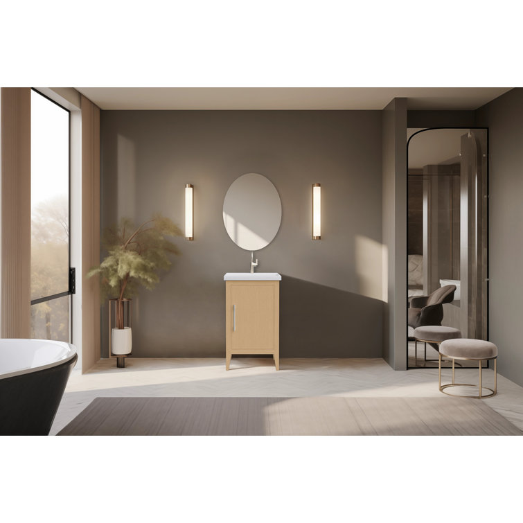 Natural Oak Single Bathroom Vanity with Ceramic Top
