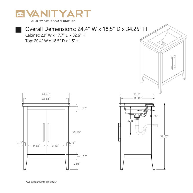 Natural Oak and Matte Black 24" Single Bathroom Vanity with Ceramic Top