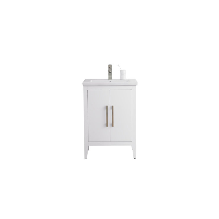 24" White Single Sink Bathroom Vanity with Ceramic Top