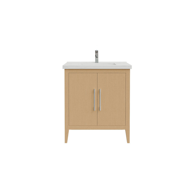 Natural Oak 30" Single Sink Bathroom Vanity with Ceramic Top